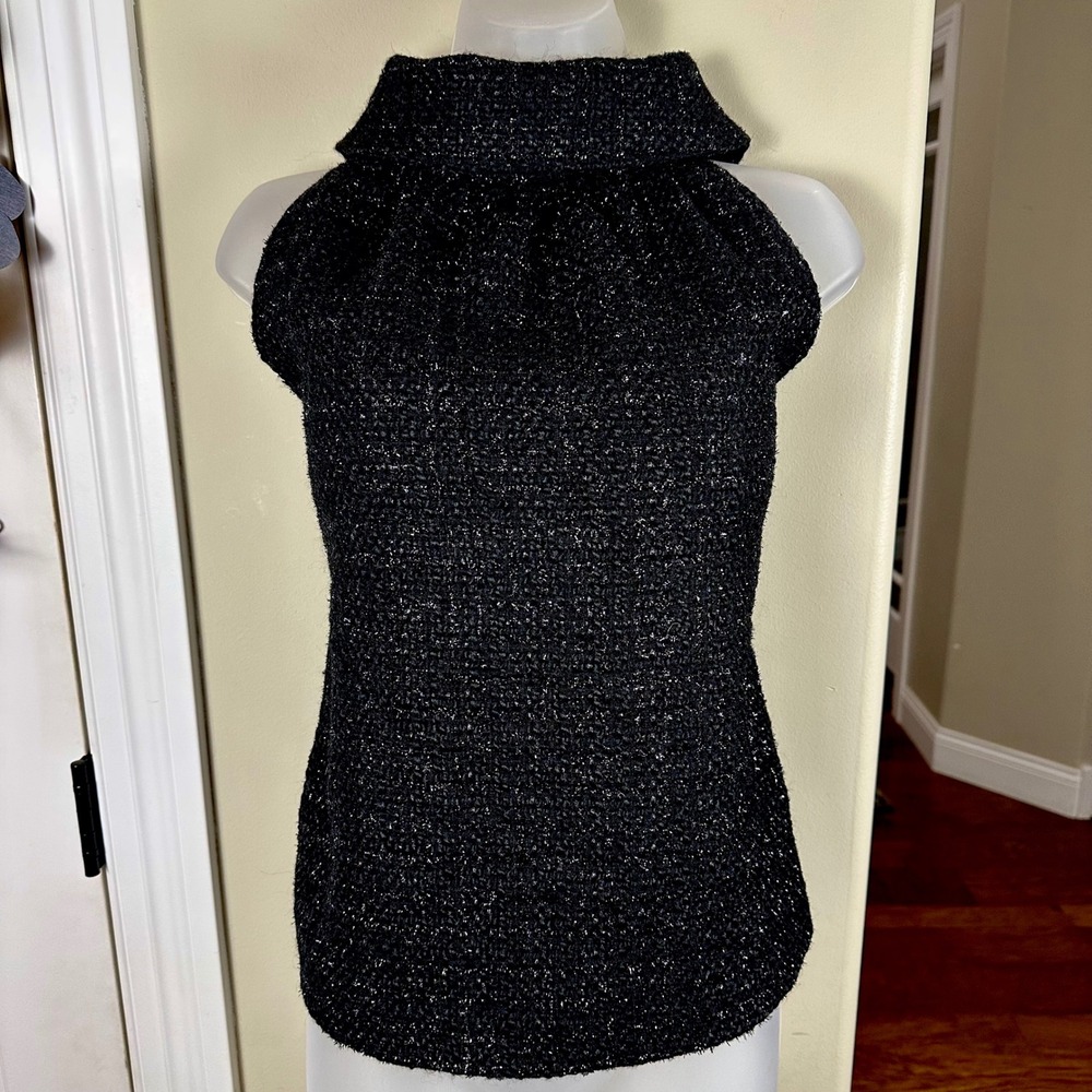 NWT New‎ Sail to Sable Women's Black Gold Sparkle Sleeveless Tweed Top Party L
